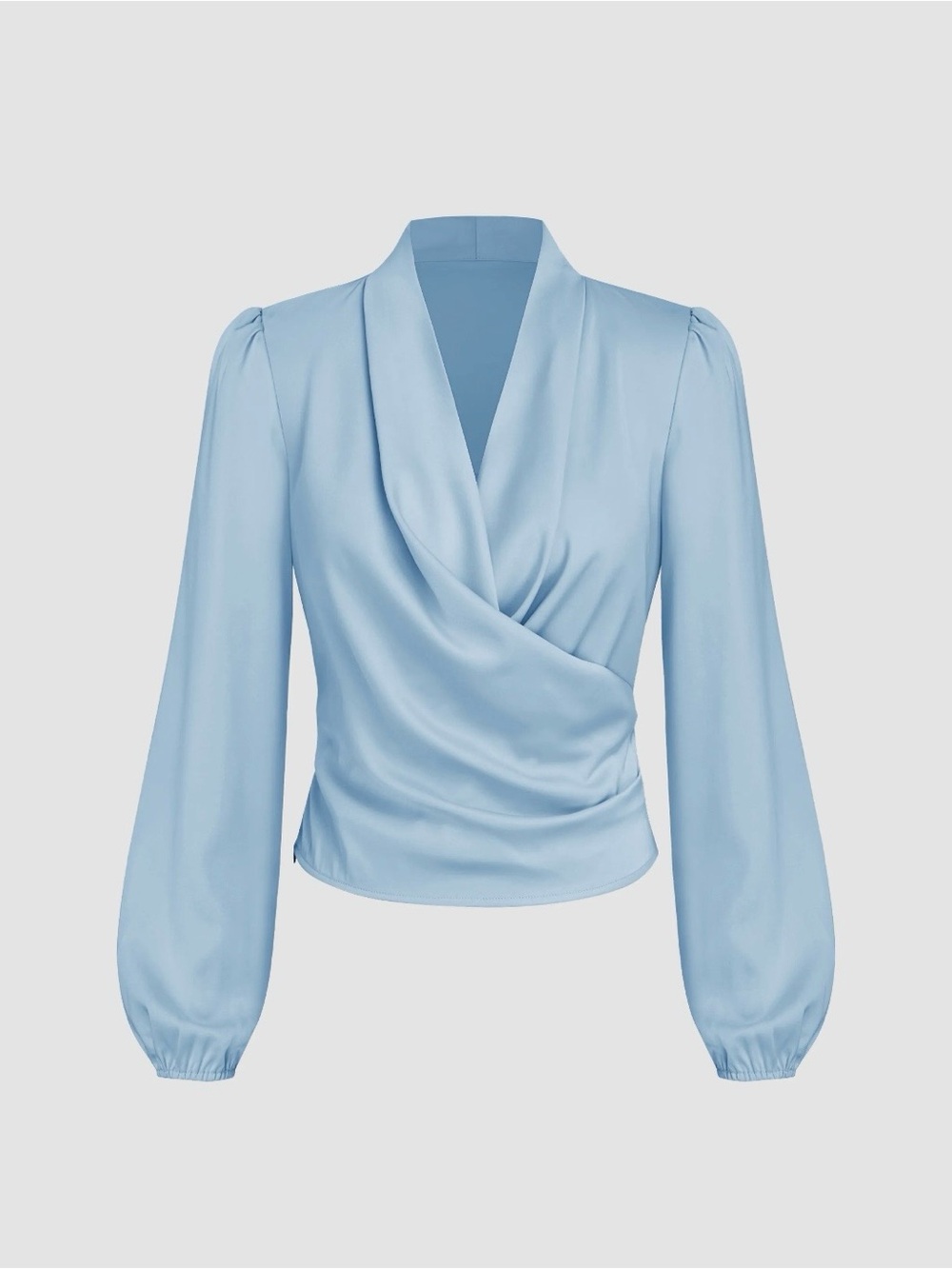Cider Satin Wrap Blouse with Draped V-Neck
